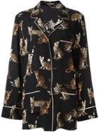 Dolce & Gabbana Bengal Cat Print Pyjama Shirt, Women's, Size: 38, Black, Silk