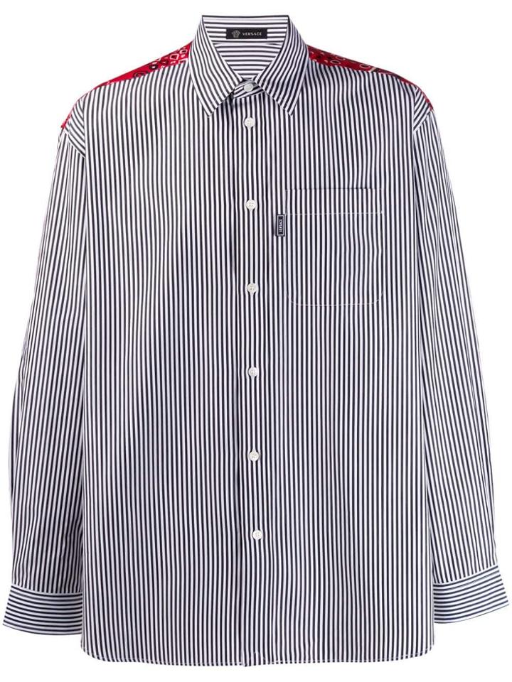 Versace Contrast Panel Striped Shirt - Black