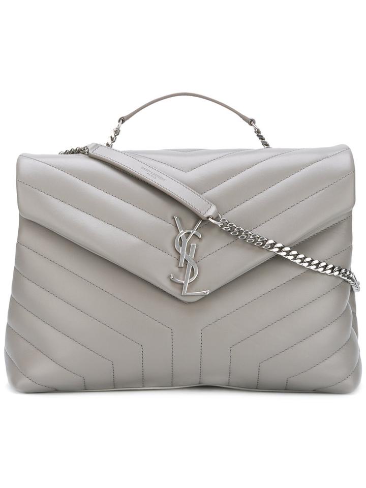 Saint Laurent 'monogramme' Shoulder Bag, Women's, Grey, Cotton/leather