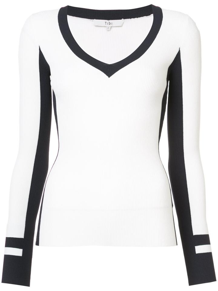 Tibi Ribbed V-neck Top - White