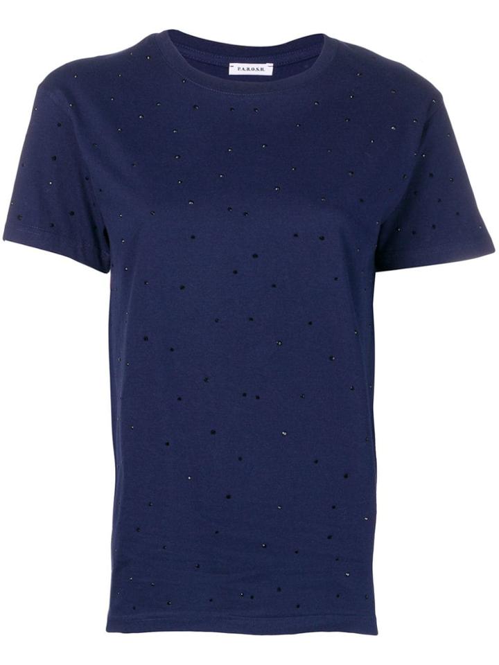 P.a.r.o.s.h. Embellished Crew Neck Boyfriend T-shirt - Blue