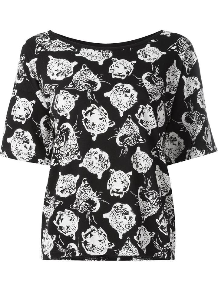 Saint Laurent Tiger Print T-shirt, Women's, Size: Large, Black, Cotton