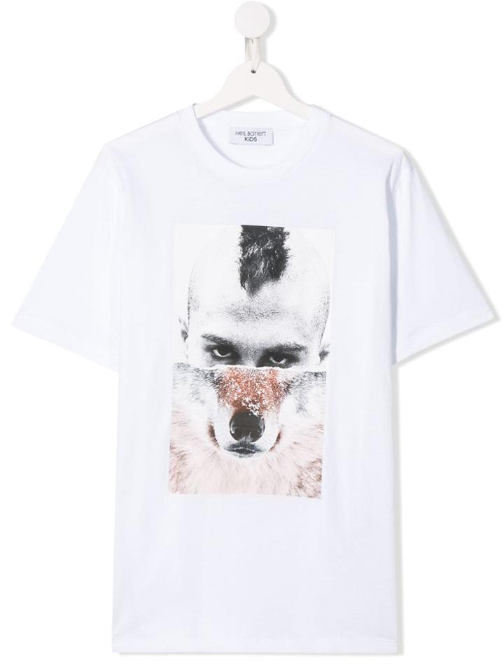 Neil Barrett Kids Teen Man-wolf Print T-shirt - White