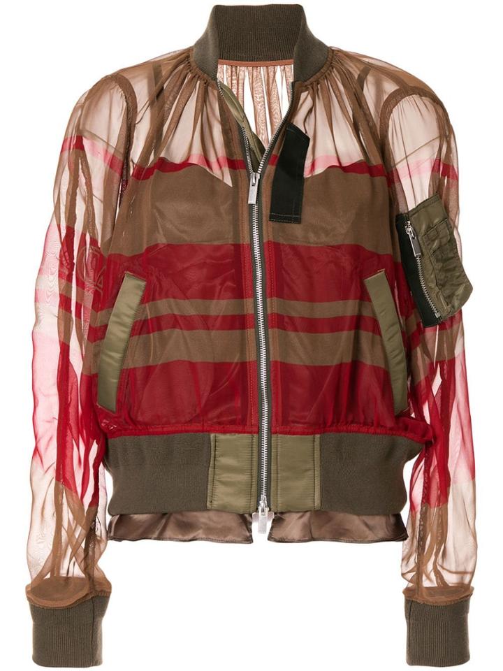 Sacai Sheer Striped Bomber Jacket - Brown
