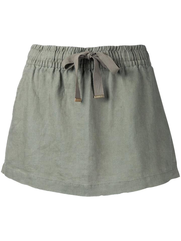 Venroy - Drawstring Straight Mini Skirt - Women - Linen/flax - S, Green, Linen/flax