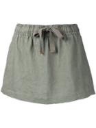 Venroy - Drawstring Straight Mini Skirt - Women - Linen/flax - S, Green, Linen/flax