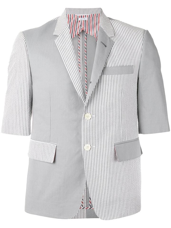 Thom Browne Shortsleeved Patchwork Blazer, Men's, Size: 1, Grey, Cotton/cupro
