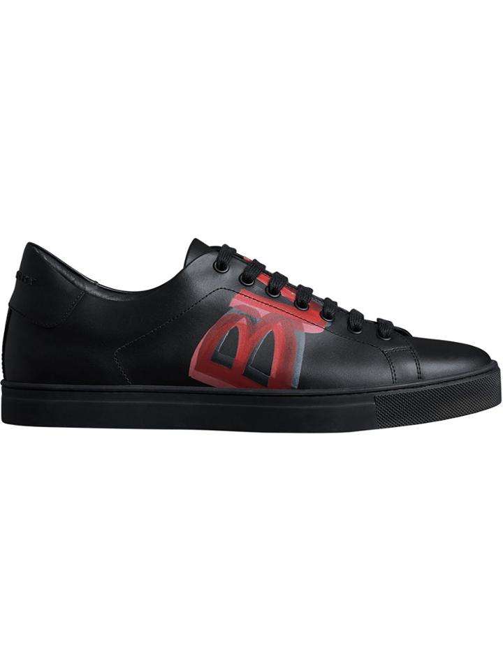 Burberry Logo Print Leather Sneakers - Black