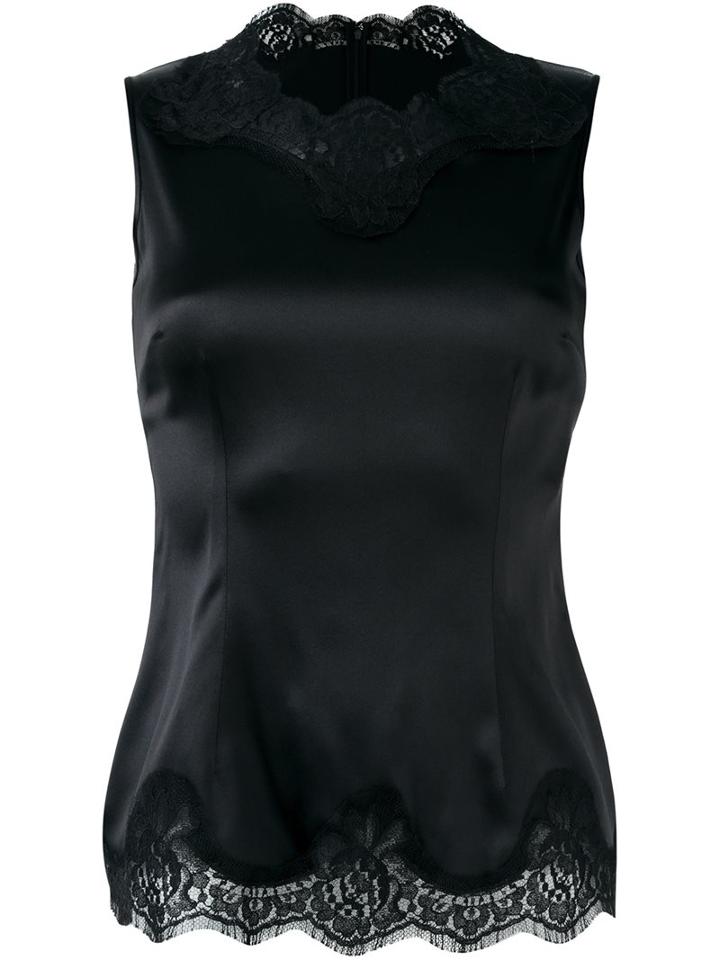 Dolce & Gabbana Lace Trim Top, Women's, Size: 38, Black, Silk/cotton/polyamide