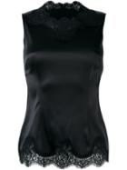 Dolce & Gabbana Lace Trim Top, Women's, Size: 38, Black, Silk/cotton/polyamide