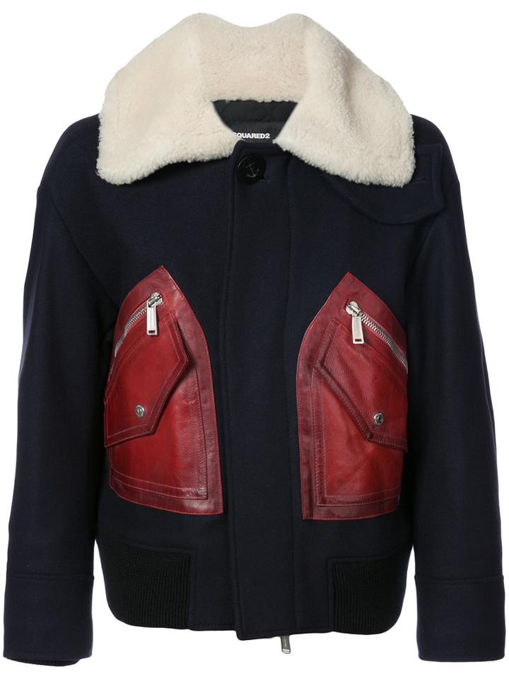 Dsquared2 - Contrast Pocket Coat - Women - Polyamide/cashmere/virgin Wool - 38, Red, Polyamide/cashmere/virgin Wool