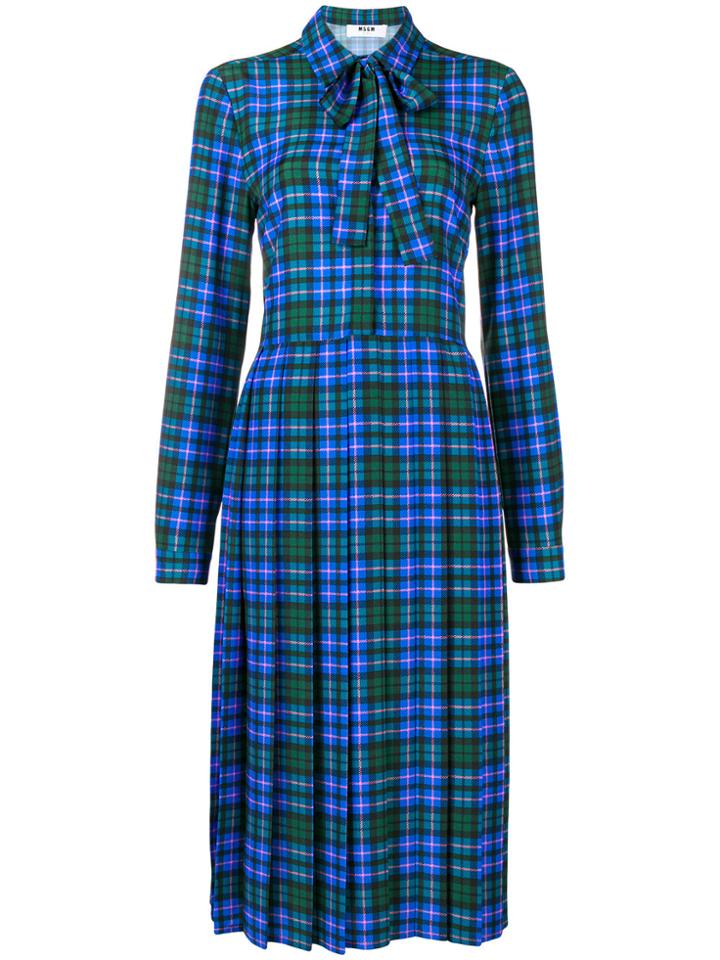 Msgm Plaid Pleated Dress - Blue