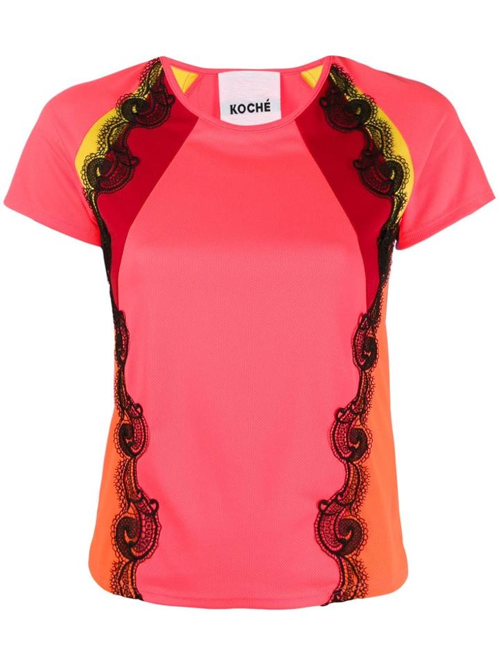 Koché Lace Embellished T-shirt - Pink