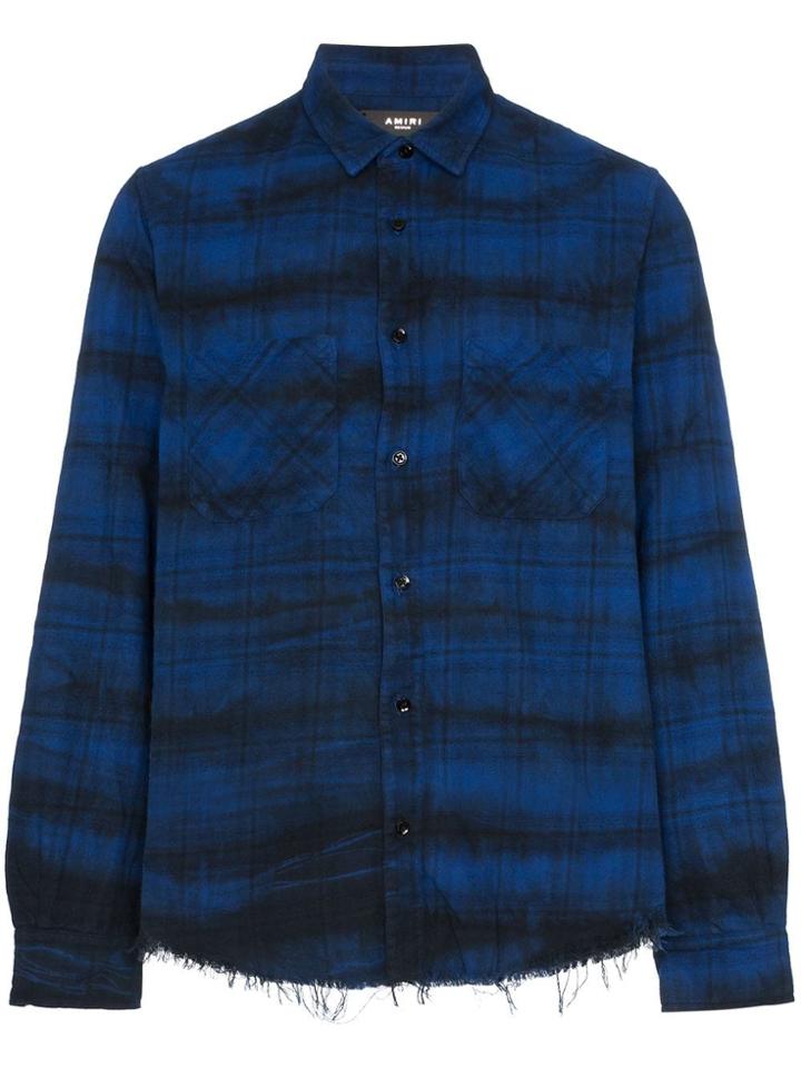 Amiri Distressed Fitted Cotton Shirt - Blue