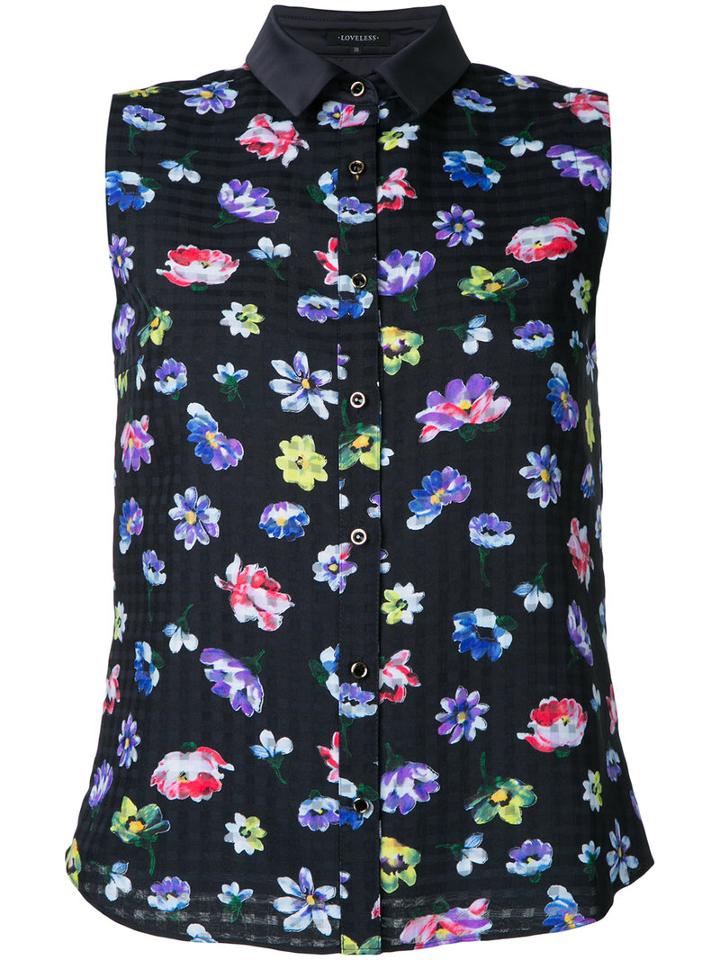 Loveless - Floral Sleeveless Blouse - Women - Polyester - 36, Blue, Polyester