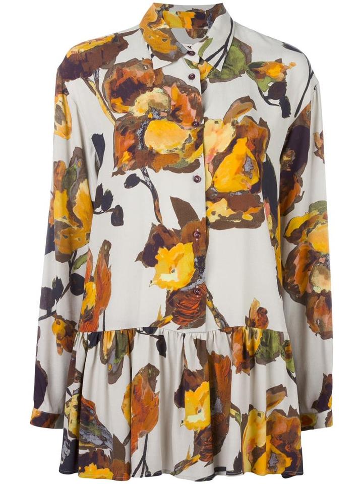I'm Isola Marras Floral Print Pleated Shirt, Women's, Size: 42, Brown, Viscose