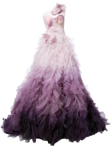 Marchesa One-shoulder Ombré Tulle Gown - Pink & Purple
