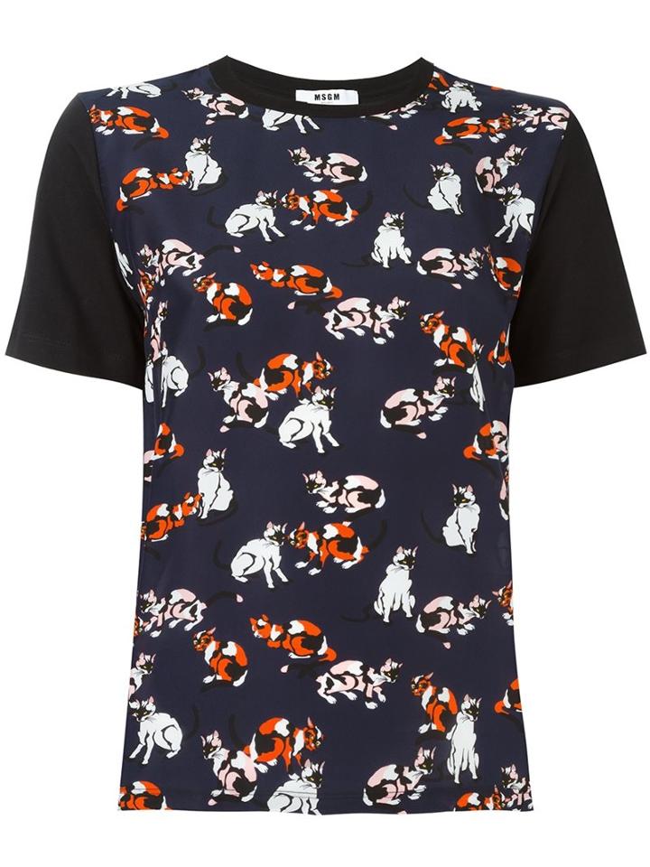 Msgm Cats Print T-shirt, Women's, Size: Medium, Black, Cotton