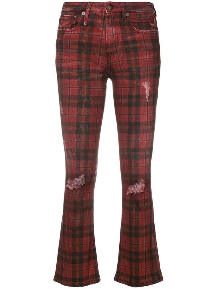 R13 Distressed Tartan Print Jeans - Red