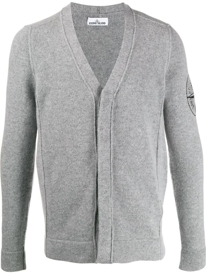 Stone Island Embroidered Logo V-neck Cardigan - Grey