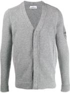 Stone Island Embroidered Logo V-neck Cardigan - Grey