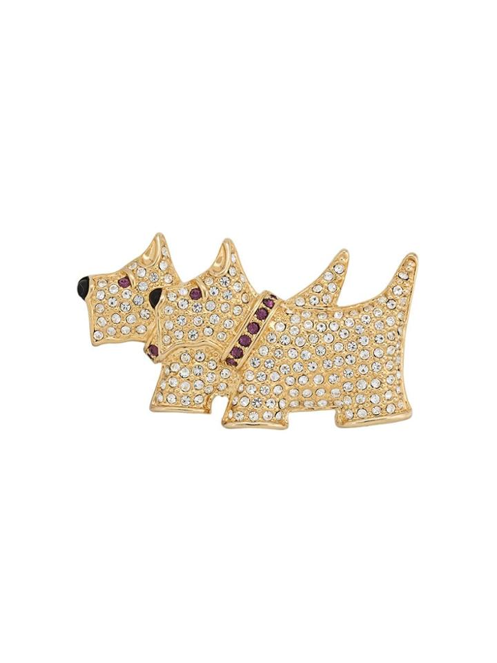 Susan Caplan Vintage 1980s Scottish Terriers Brooch - Gold