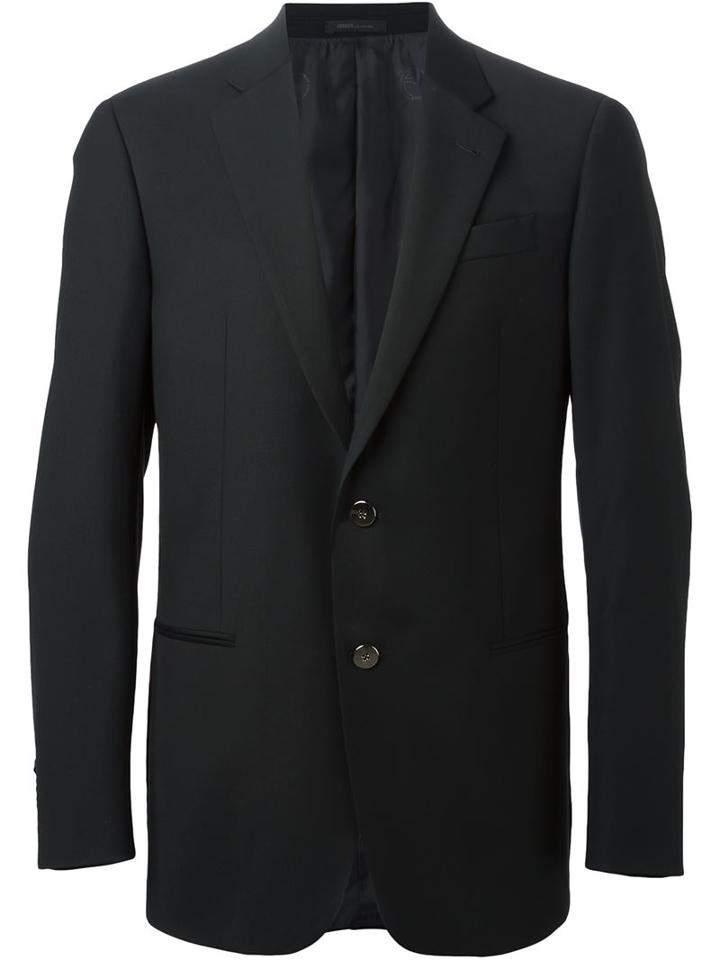 Armani Collezioni Two Button Blazer, Men's, Size: 58, Black, Virgin Wool/cupro