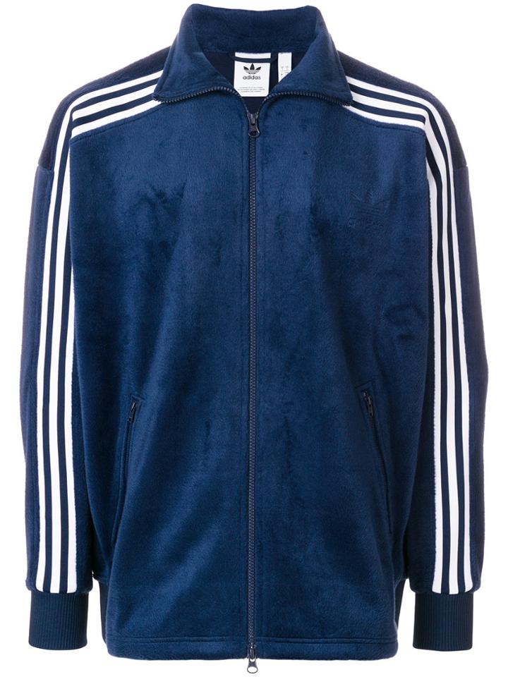 Adidas Velour Striped Sleeve Jacket - Blue