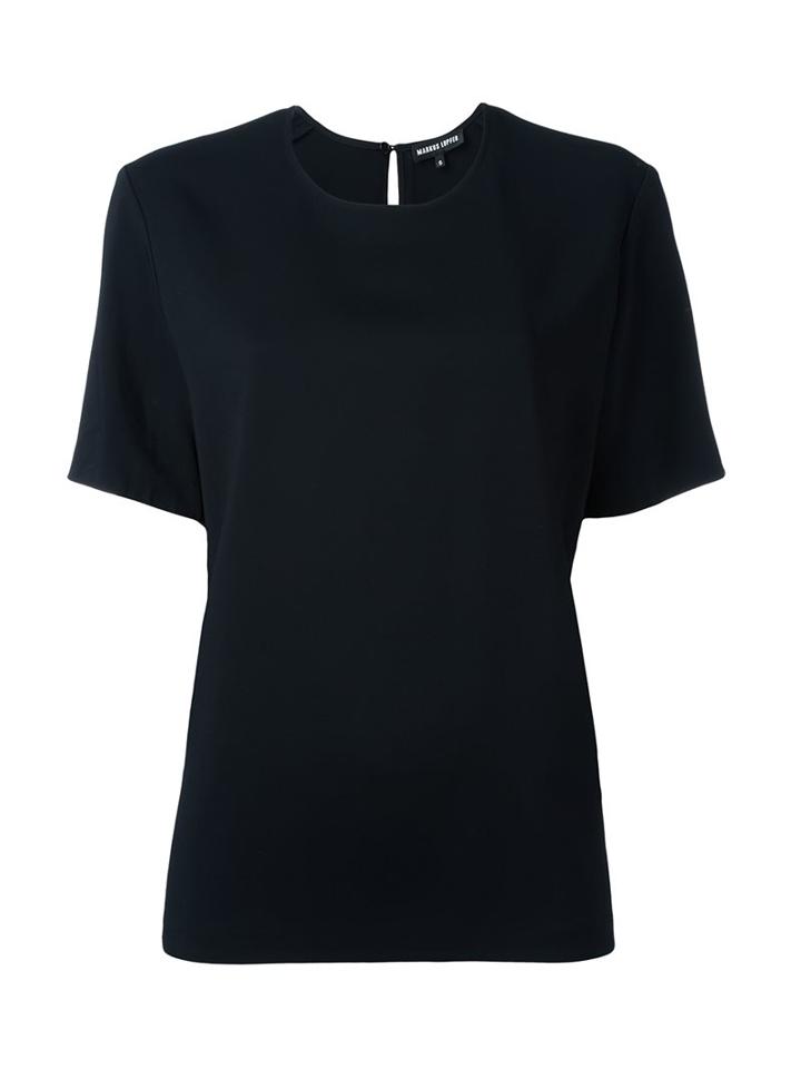 Markus Lupfer Pleated Metallic Back T-shirt, Women's, Size: Medium, Black, Silk/cotton/acrylic/viscose