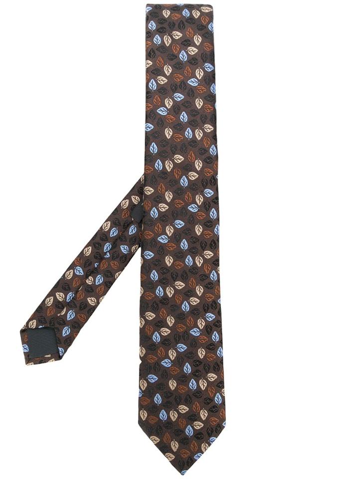 Z Zegna Leaf Embroidery Tie - Brown