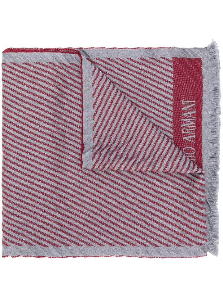 Giorgio Armani Striped Logo Scarf - Grey