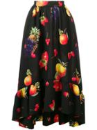Msgm Fruit Print Midi Skirt - Black