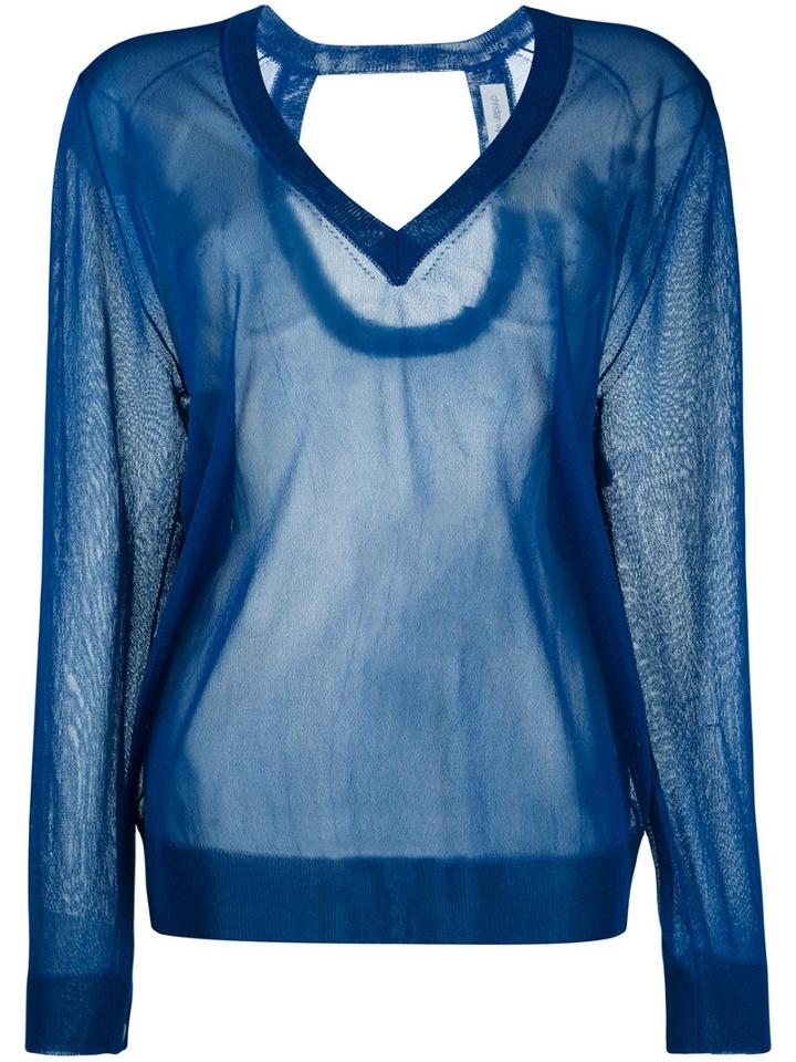 Christian Wijnants - Sheer V-neck Sweater - Women - Polyester/viscose - M, Women's, Blue, Polyester/viscose