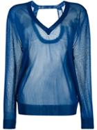 Christian Wijnants - Sheer V-neck Sweater - Women - Polyester/viscose - M, Women's, Blue, Polyester/viscose