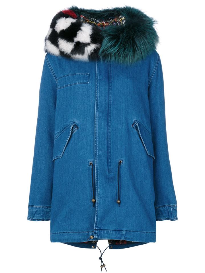 Mr & Mrs Italy Patched Denim Mid Parka - Blue