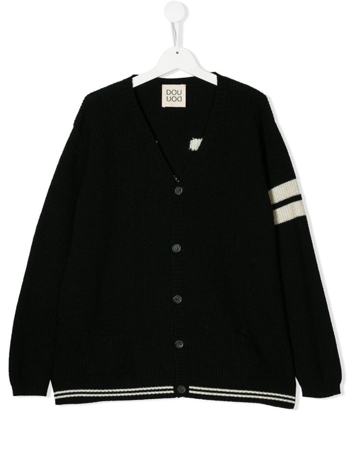 Douuod Kids Contrast Knitted Cardigan - Black