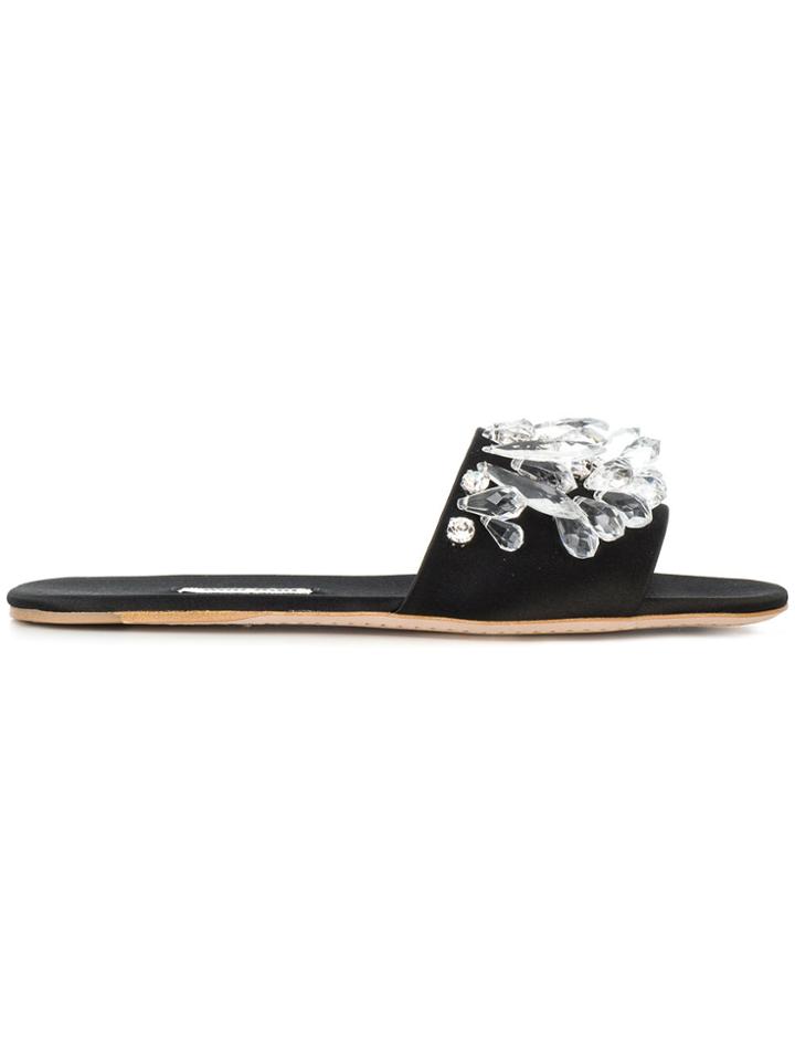 Miu Miu Crystal Slider Sandals - Black