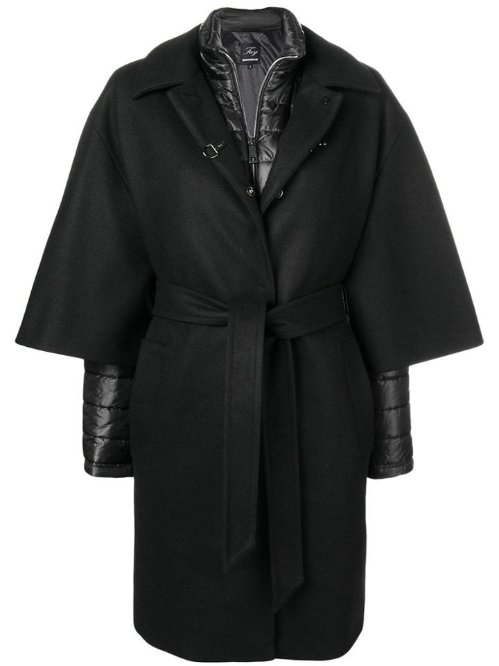 Fay Layered Single Breasted Coat - Black