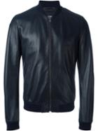 Dolce & Gabbana Leather Bomber Jacket, Men's, Size: 48, Blue, Acetate/viscose/lamb Skin/zamak