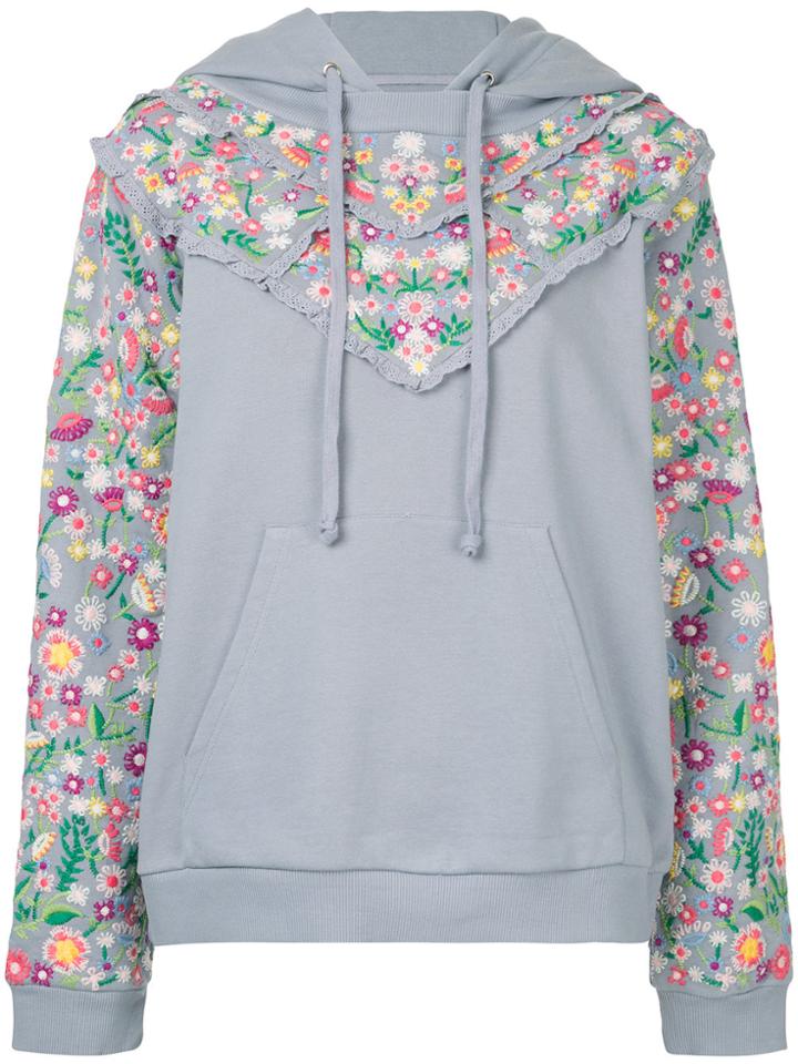 Needle & Thread Floral Embroidered Hoodie - Blue