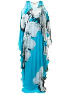 Roberto Cavalli Orchid Print Cut-out-shoulder Dress - Blue