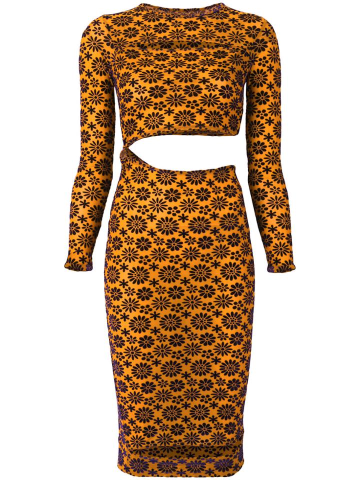 Eckhaus Latta Jacquard Flower Fitted Dress - Yellow & Orange