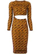 Eckhaus Latta Jacquard Flower Fitted Dress - Yellow & Orange