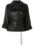 Prada Belted Loose-fit Biker Jacket - Black