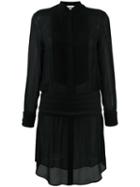 Moschino Pleated Bib Shirt Dress, Women's, Size: 40, Black, Silk/rayon/acetate/other Fibers
