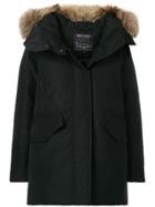 Woolrich Raccoon Fur Trimmed Hood Padded Coat - Black