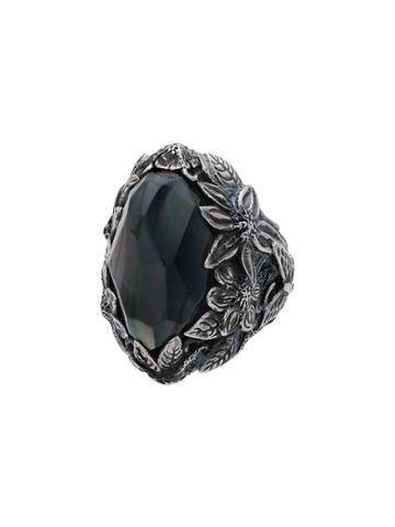 Lyly Erlandsson Silver And Black Winter Leaf Chunky Silver Ring -