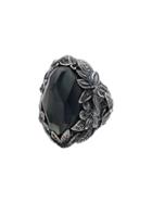 Lyly Erlandsson Silver And Black Winter Leaf Chunky Silver Ring -
