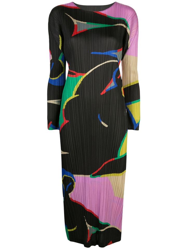 Pleats Please Issey Miyake Graphic-print Midi Dress - Black