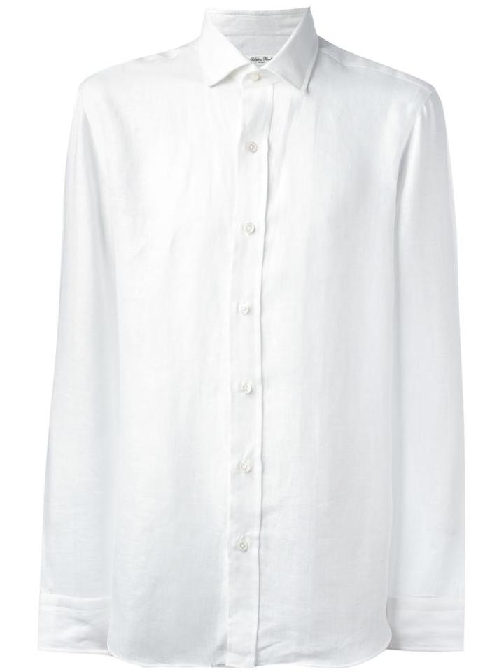 Salvatore Piccolo Sport Shirt, Men's, Size: 42, White, Linen/flax